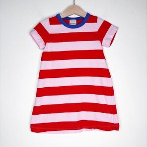 Hanna Andersson Pink Red Striped Short Sleeve Dress Size 3T EUC